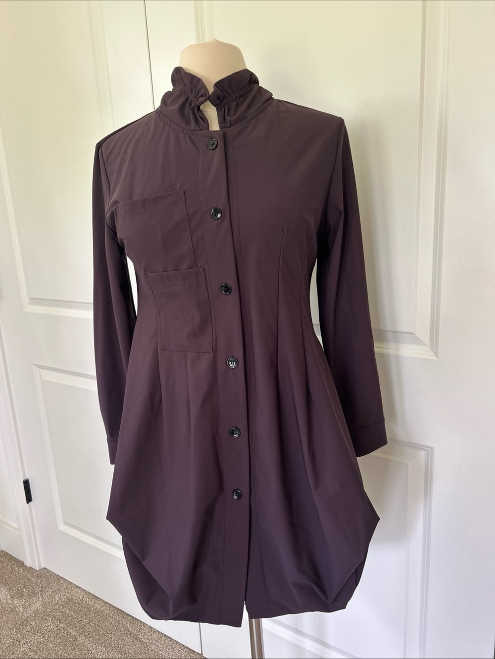 JASON by Sun Kim size XS Purple wire collar Balloon Hem Tunic Top Multi pockets